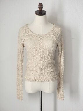 Free People Ivory Crochet Long-Sleeve Pullover
